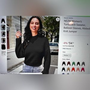 New Cropped turtleneck ribbed balloon sleeve sweater size medium